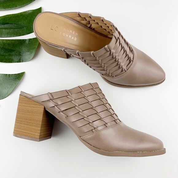 LC Lauren Conrad Shoes - LC Lauren Conrad Mules Heels Slip On River Birch Taupe Faux Leather Women’s 10